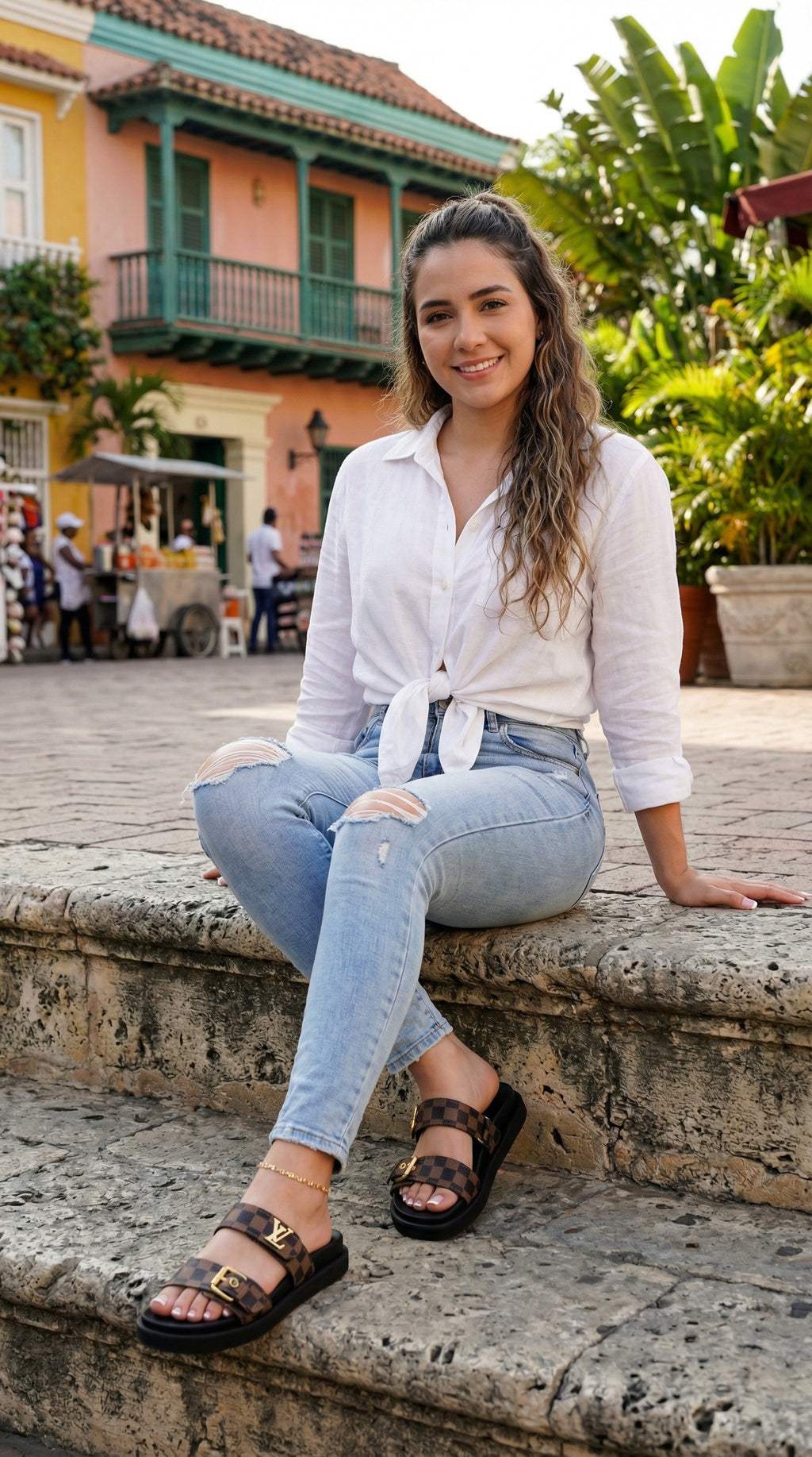 Sandalia KAROL Doble Correa Cuadros – Calzado Femenino de Lujo