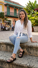 Sandalia KAROL Doble Correa Cuadros – Calzado Femenino de Lujo