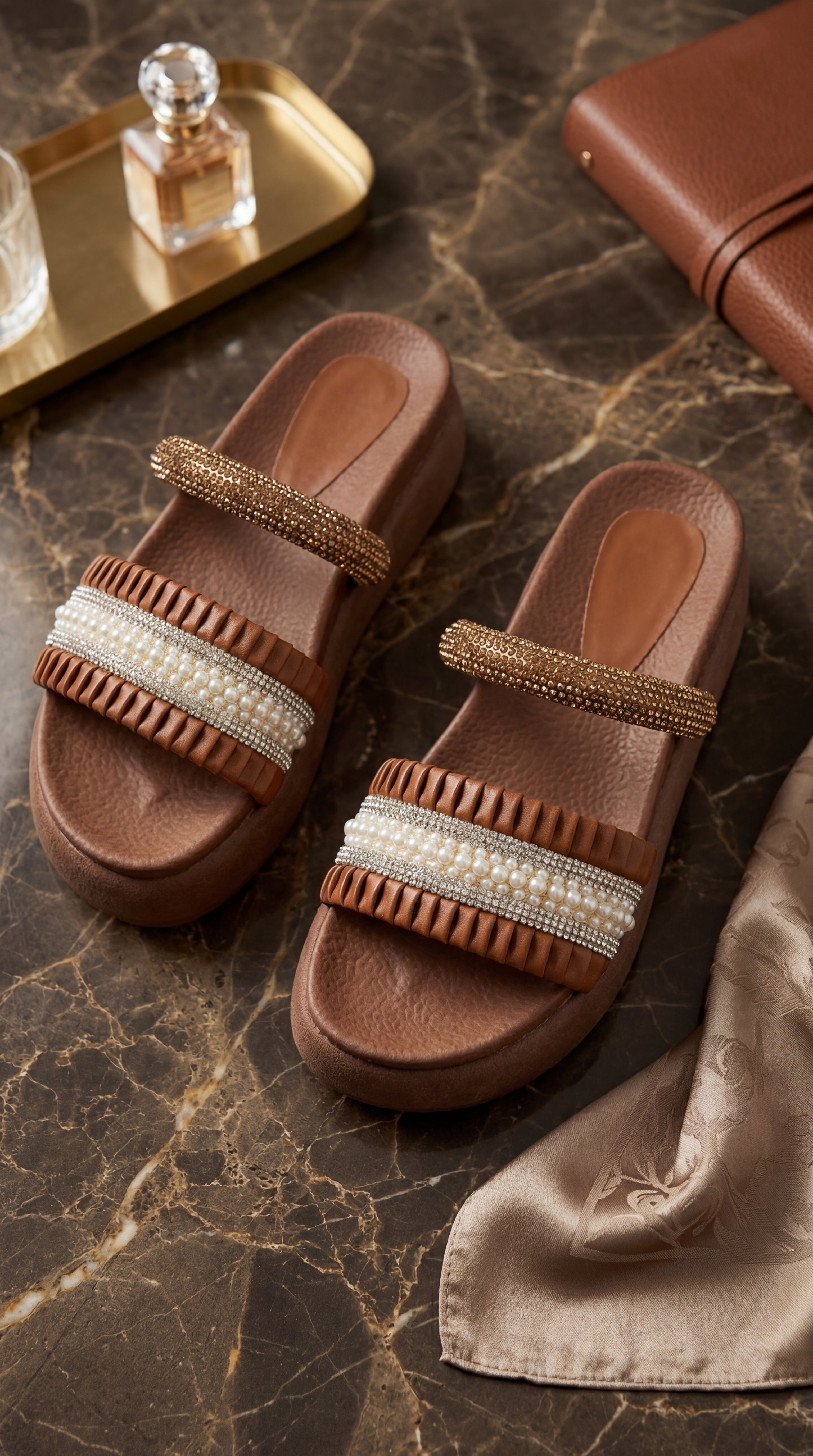 Sandalia REGINA Perlas y Strass Doble Correa – Calzado Femenino Plataforma Glamurosa