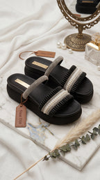 Sandalia REGINA Perlas y Strass Doble Correa – Calzado Femenino Plataforma Glamurosa