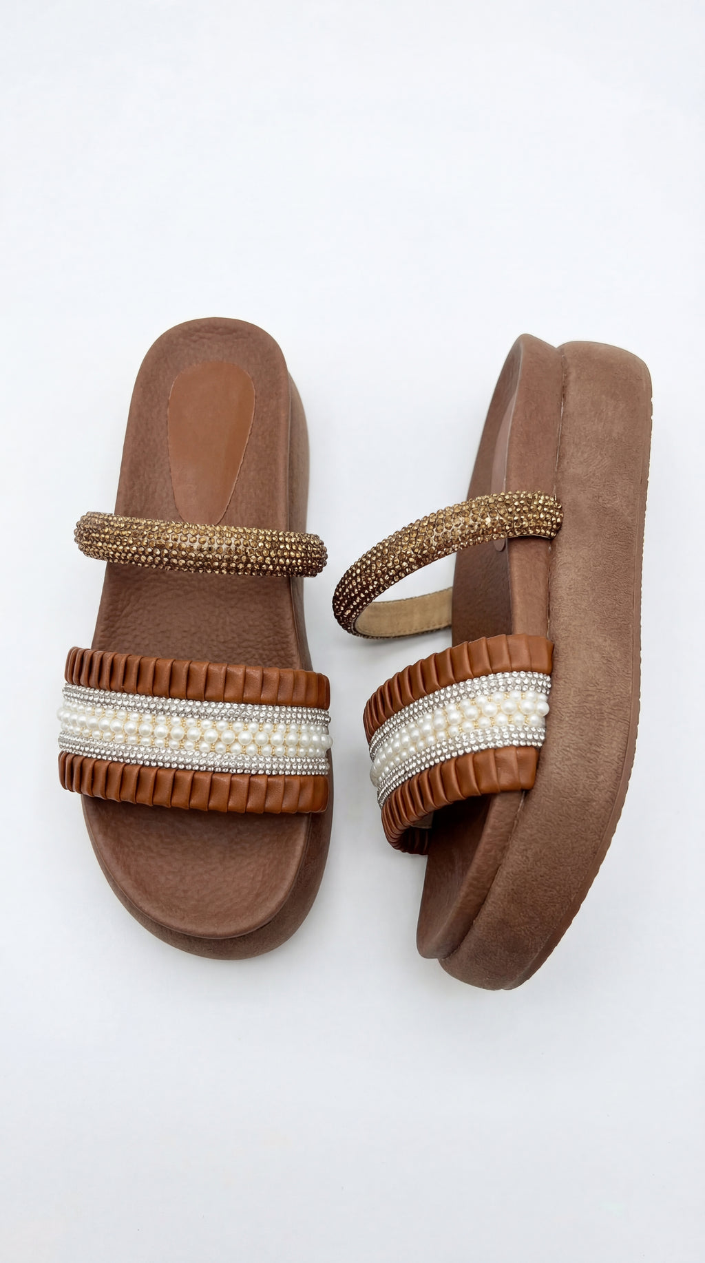 Sandalia REGINA Perlas y Strass Doble Correa – Calzado Femenino Plataforma Glamurosa