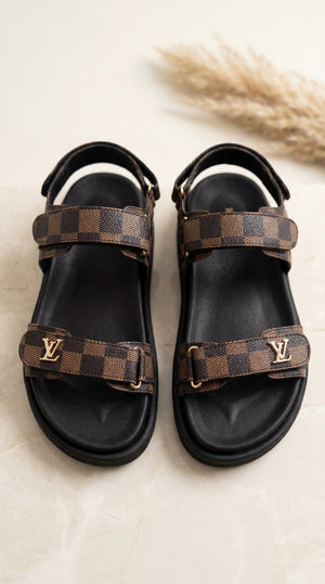 Sandalia HANNA Cuadros Doble Correa Velcro – Calzado Femenino Plataforma Logo LV