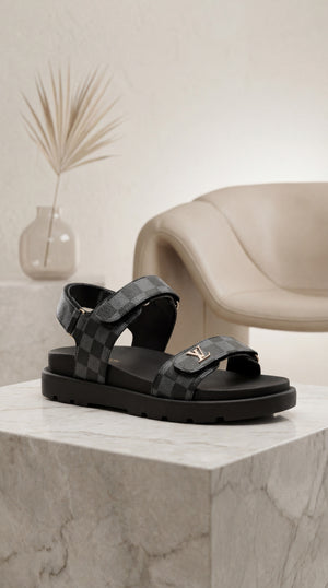Sandalia HANNA Cuadros Doble Correa Velcro – Calzado Femenino Plataforma Logo LV
