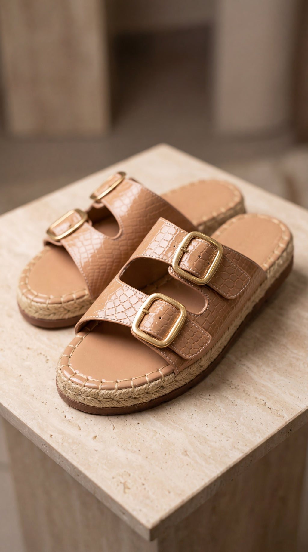 Sandalia VALERY Croco Doble Hebilla Espartina – Calzado Femenino Plataforma