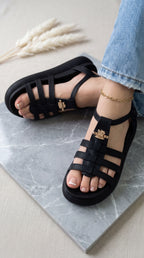 Sandalia VERONICA Gladiadora Tiras Cruzadas – Calzado Femenino Plataforma Logo Dorado